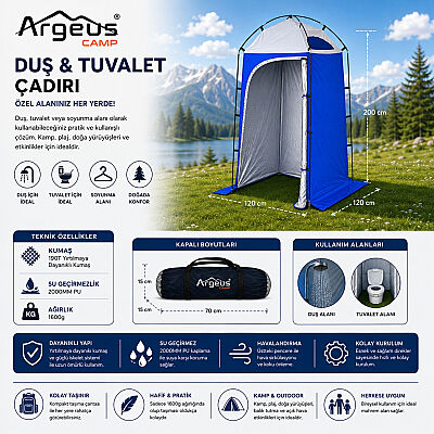 Argeus Easy Cabin Duş Tuvalet Giyinme Çadırı Kamp Duş WC Kabini - 6
