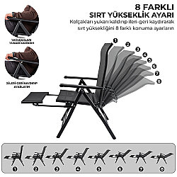 Argeus Recline Sırt Ayarlı Katlanabilir Kamp Sandalyesi 8 Kademeli Ayakl Uzatmalı - 7