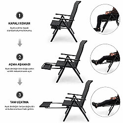 Argeus Recline Sırt Ayarlı Katlanabilir Kamp Sandalyesi 8 Kademeli Ayakl Uzatmalı - 8