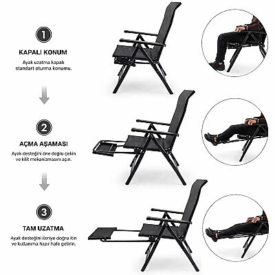 Argeus Recline Sırt Ayarlı Katlanabilir Kamp Sandalyesi 8 Kademeli Ayakl Uzatmalı - 8