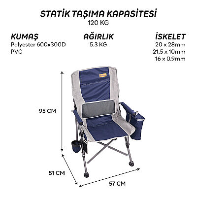 FreeCamp Foster Plus Buzluklu Katlanır Sandalye Lacivert Gri - 9