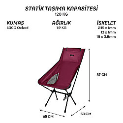 FreeCamp Waylay Bisikletçiler İçin Katlanır Ufak Sandalye Bordo - 5