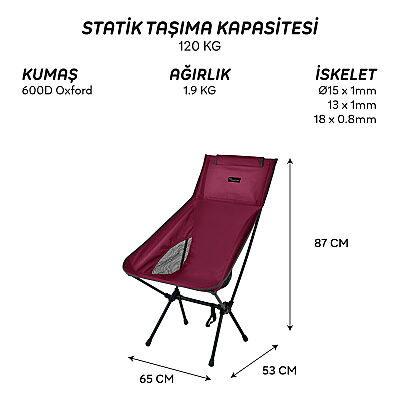 FreeCamp Waylay Bisikletçiler İçin Katlanır Ufak Sandalye Bordo - 5