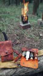 Go Bear Bushcraft Baharatlık Deri Kılıflı Kızıl - Thumbnail