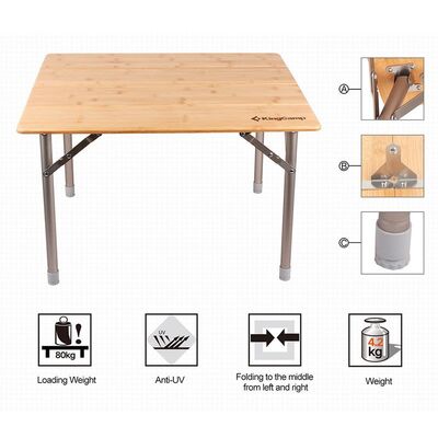 KingCamp Katlanır Piknik ve Kamp Masası Bambu Table S - 5