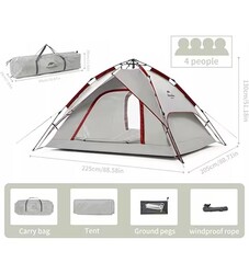 Naturehike Otomatik Çadır 3/4 Kişi Gri Kırmızı - 2