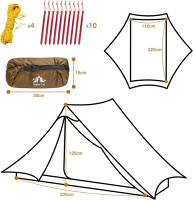 Night Cat Lanshan-2 2 Kişilik 4 Mevsim Ultralight Çadır - Haki - 6