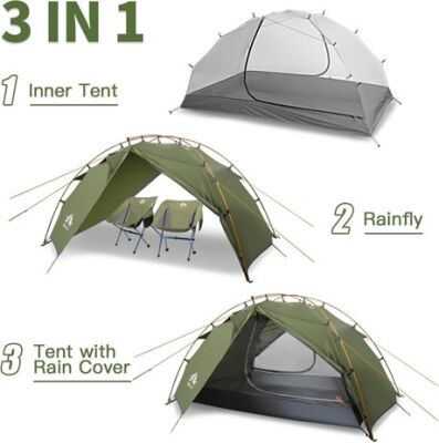 Night Cat ZP-34 2 Kişilik 4 Mevsim Alüminyum Ultralight Çadır - Haki - 2