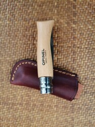 Opinel Inox Çakı Kayın Saplı Gerçek Deri Kılıflı No:7 - Thumbnail