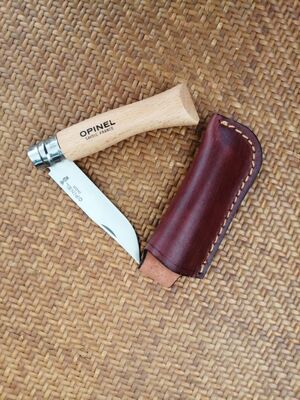 Opinel Inox Çakı Kayın Saplı Gerçek Deri Kılıflı No:7