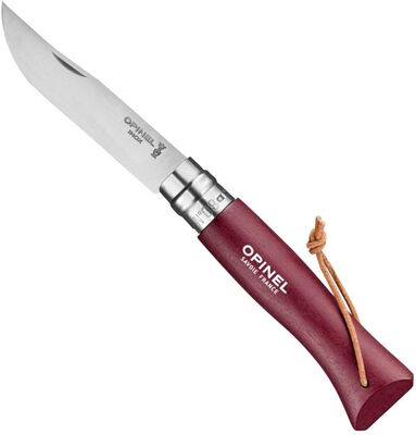 Opinel Inox Trekking Çakı Deri Kordonlu No:8 Bordo