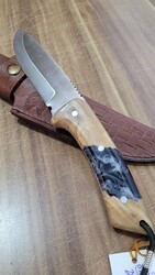 Safir SZ11 Zeytin Saplı Av Kamp Bıçağı Deri Kılıflı Epoksi Desenli - 1