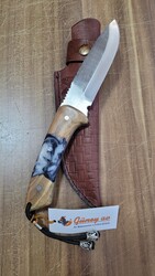 Safir SZ11 Zeytin Saplı Av Kamp Bıçağı Deri Kılıflı Epoksi Desenli - Thumbnail