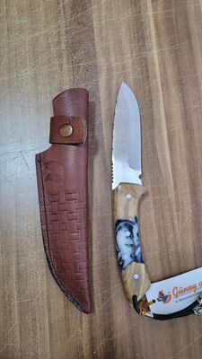 Safir SZ11 Zeytin Saplı Av Kamp Bıçağı Deri Kılıflı Epoksi Desenli - 4