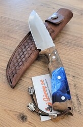 Safir SZ12 Zeytin Saplı Av Kamp Bıçağı Deri Kılıflı Mavi Epoksi Desenli - 4