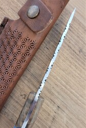 Safir SZ12 Zeytin Saplı Av Kamp Bıçağı Deri Kılıflı Mavi Epoksi Desenli - 5