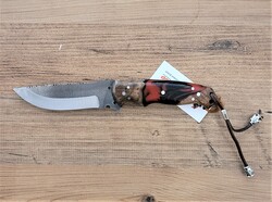 Safir SZ13 Zeytin Saplı Av Kamp Bıçağı Deri Kılıflı Kırmızı Epoksi Desenli - Thumbnail