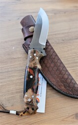 Safir SZ13 Zeytin Saplı Av Kamp Bıçağı Deri Kılıflı Kırmızı Epoksi Desenli - 4