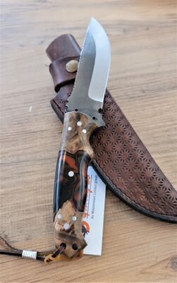Safir SZ13 Zeytin Saplı Av Kamp Bıçağı Deri Kılıflı Kırmızı Epoksi Desenli - 4