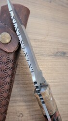 Safir SZ13 Zeytin Saplı Av Kamp Bıçağı Deri Kılıflı Kırmızı Epoksi Desenli - 5