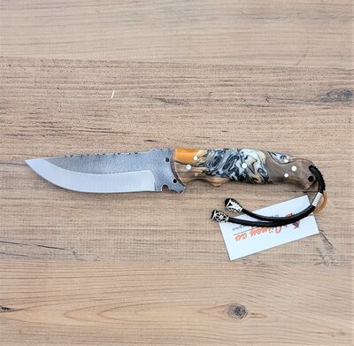 Safir SZ14 Zeytin Saplı Av Kamp Bıçağı Deri Kılıflı Turuncu Epoksi Desenli - 2