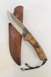 Safir SZ7 Zeytin Saplı Av Kamp Bıçağı Deri Kılıflı - Thumbnail