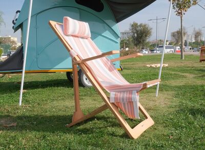 Semender Outdoor Ayarlanabilir Kamp Şezlongu Pembe Çizgili - 5