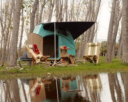Semender Outdoor Ayarlanabilir Kamp Şezlongu Yeşil Çizgili - Thumbnail