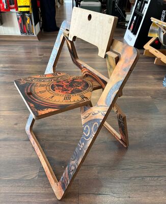 Semender Tasarım Ahşap Katlanabilir Sandalye Pusula Desen Yaşlanmış