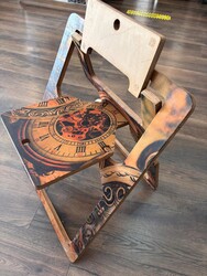 Semender Tasarım Ahşap Katlanabilir Sandalye Pusula Desen Yaşlanmış - Thumbnail