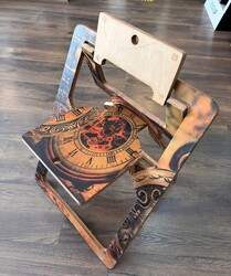 Semender Tasarım Ahşap Katlanabilir Sandalye Pusula Desen Yaşlanmış - Thumbnail