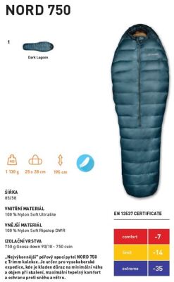Trimm Nord 750 -35'C Superlite Uyku Tulumu - 185, Lagün Mavisi - 3