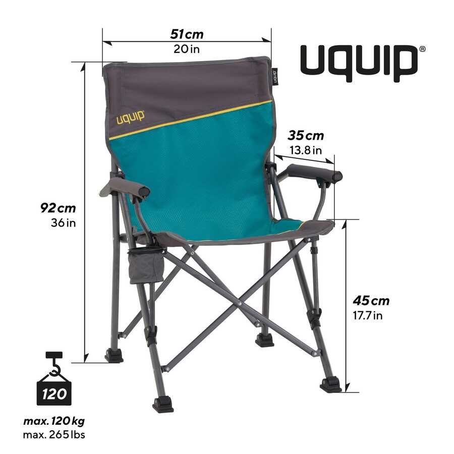 Uquip Roxy Yüksek Konforlu & Takviyeli Katlanır Kamp Sandalyesi Petrol_2