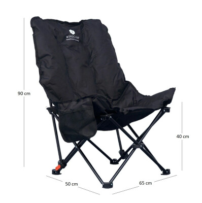 Windcamp Katlanır Kamp Sandalyesi 3 Aşamalı Siyah 120kg Taşıma - Windcamp
