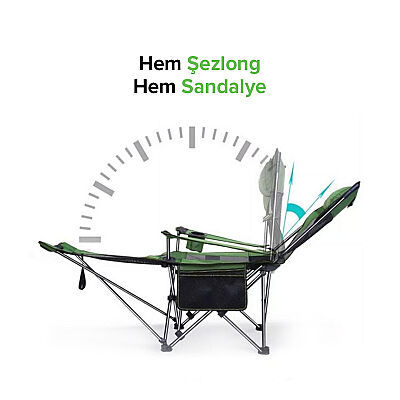 Windcamp Katlanır Kamp Sandalyesi Ayak Uzatmalı Şezlong Yeşil - 3