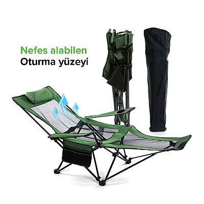 Windcamp Katlanır Kamp Sandalyesi Ayak Uzatmalı Şezlong Yeşil - 5