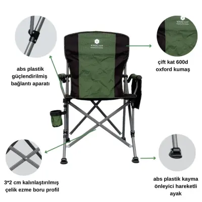 Windcamp Katlanır Kamp Sandalyesi Lüks Haki 150kg Taşıma - 3
