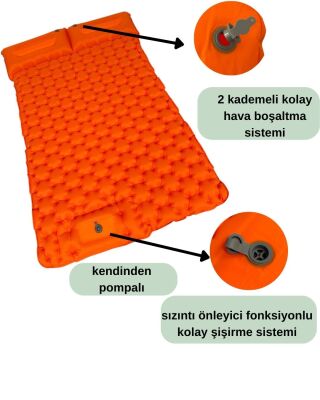Windcamp Kendinden Pompalı Çift Kişilik Şişme Yatak Turuncu - 3