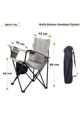 Wolfy Lux Kamp Sandalyesi Siyah Gri Panda Desenli - 9